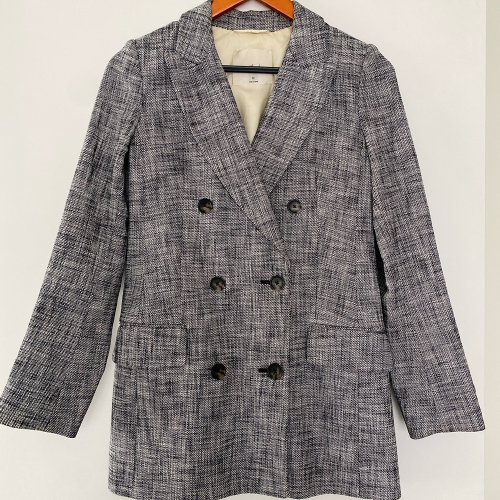 ARITZIA Wilfred Margaux Tweed Gray Double-Breasted Blazer